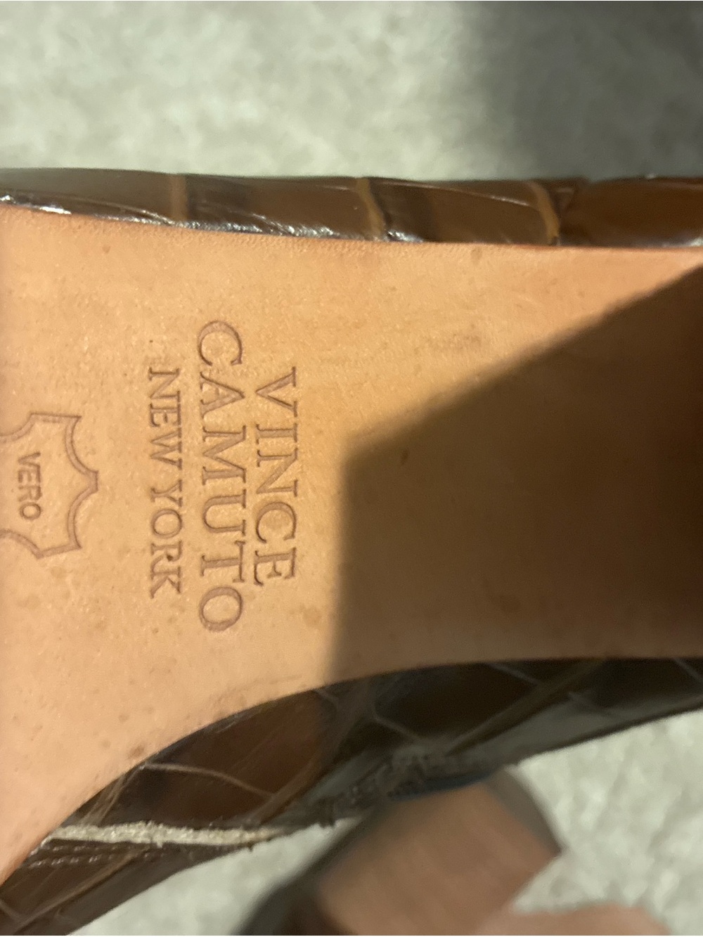 Vince Camuto Brown Croc-Embossed Mid-Calf Block Heel Boots - Picture 5 of 5